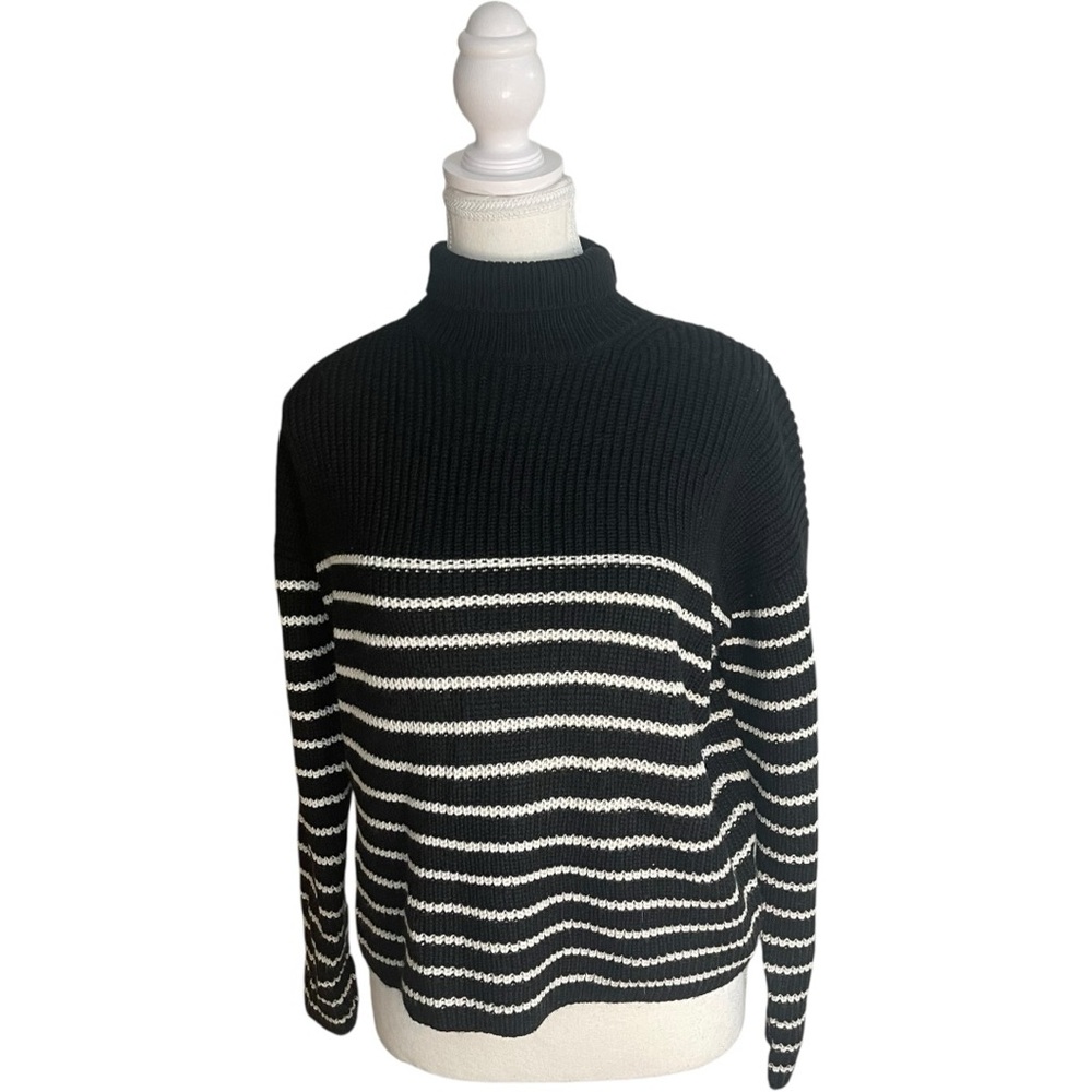Truth by Republic Striped Mockneck Sweater Black White